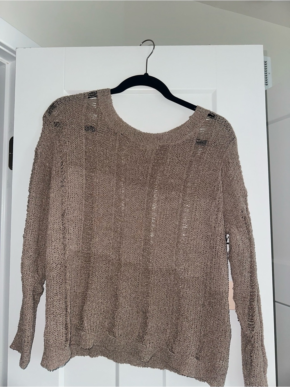 Super Down Taupe Open Knit Lightweight Sweater | Medium